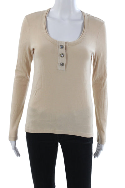 Chloe Womens Beige Jersey T-Shirt Cotton Long Sleeve Henley Size S Tall