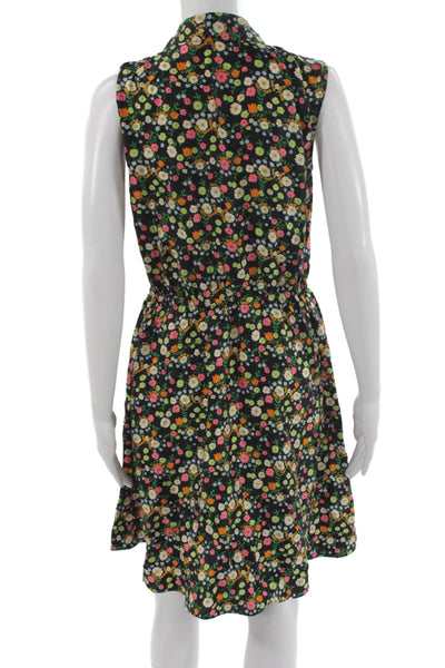 Tory Burch Women Black Silk Floral Shirt Dress Mid Calf Sleeveless Size 2