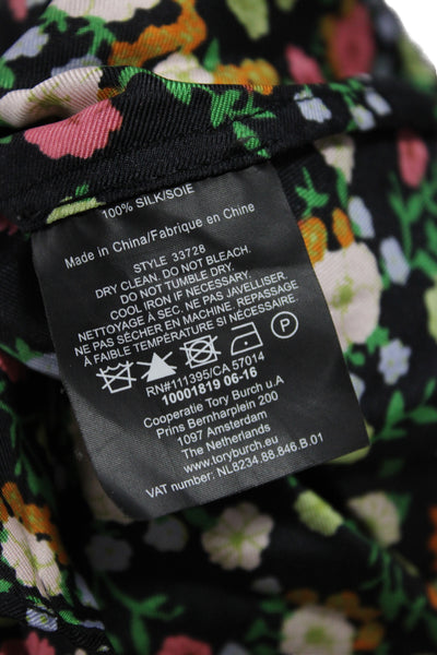 Tory Burch Women Black Silk Floral Shirt Dress Mid Calf Sleeveless Size 2