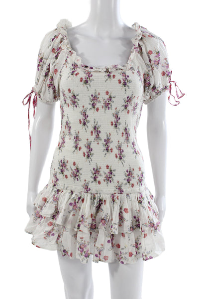 Love Shack Fancy Women Mini Floral Cotton Dress Short Sleeve Size XS