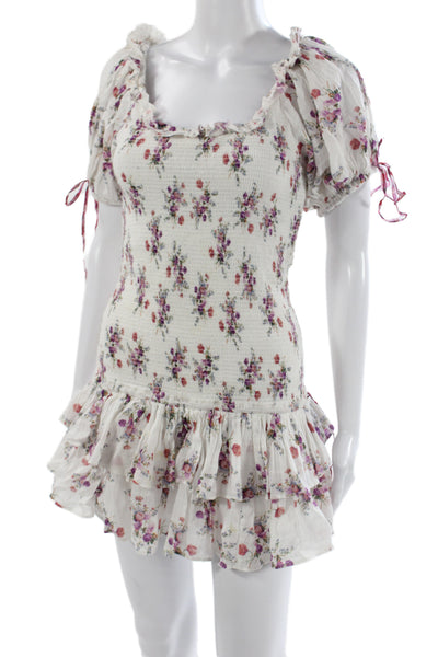 Love Shack Fancy Women Mini Floral Cotton Dress Short Sleeve Size XS