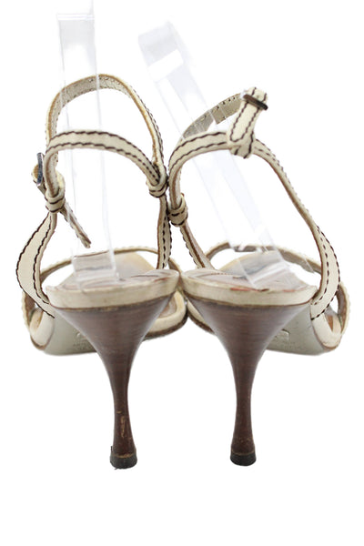 Dolce & Gabbana Womens Leather Open Toe Ankle Strap Heels Beige Size 8.5