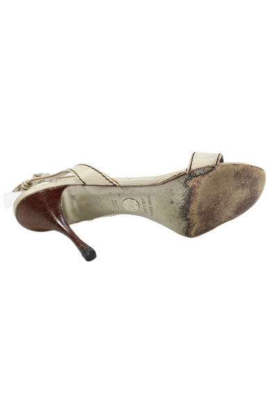 Dolce & Gabbana Womens Leather Open Toe Ankle Strap Heels Beige Size 8.5