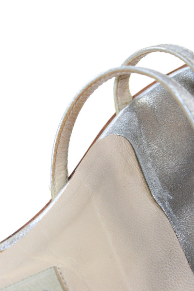 Jimmy Choo Womens Leather Metallic Open To Sandals Silver Size 7.5