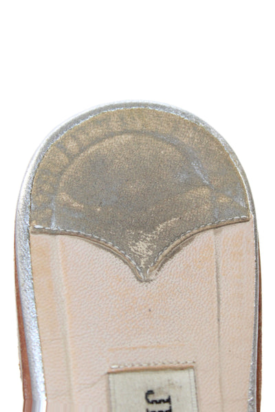 Jimmy Choo Womens Leather Metallic Open To Sandals Silver Size 7.5