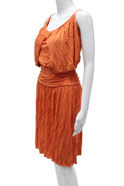 BCBGMAXAZRIA Women Orange Polka Dot Blouson Dress Sleeveless Scoop Neck Size XS