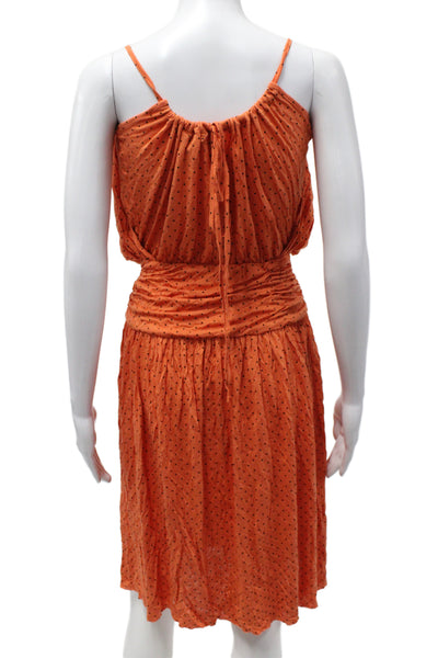 BCBGMAXAZRIA Women Orange Polka Dot Blouson Dress Sleeveless Scoop Neck Size XS