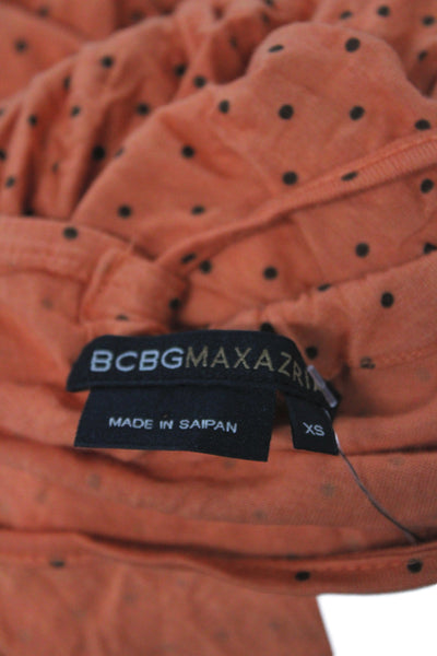 BCBGMAXAZRIA Women Orange Polka Dot Blouson Dress Sleeveless Scoop Neck Size XS