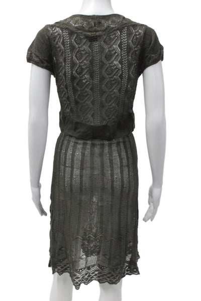 Theory Womens Sweater Dress Brown Striped V-Neck Short Sleeve Bohemian Size S