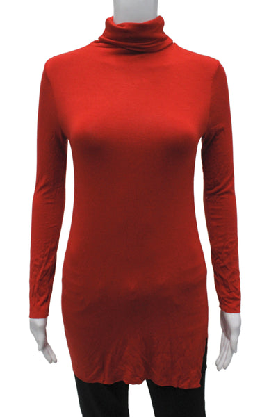 Rachel Pally Womens Tunic Blouse Red Turtleneck Long Sleeve Modal Size S