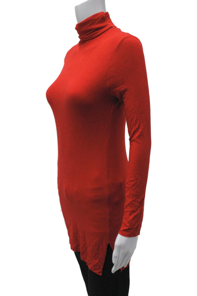 Rachel Pally Womens Tunic Blouse Red Turtleneck Long Sleeve Modal Size S