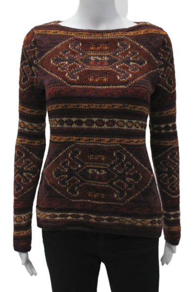 Lauren Ralph Lauren Women Pullover Multi Geo Boatneck Longsleeve Boho Size PXS