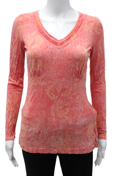 Calvin Klein Womens Pink V-Neck Floral Tunic Blouse Long Sleeve Viscose Size S