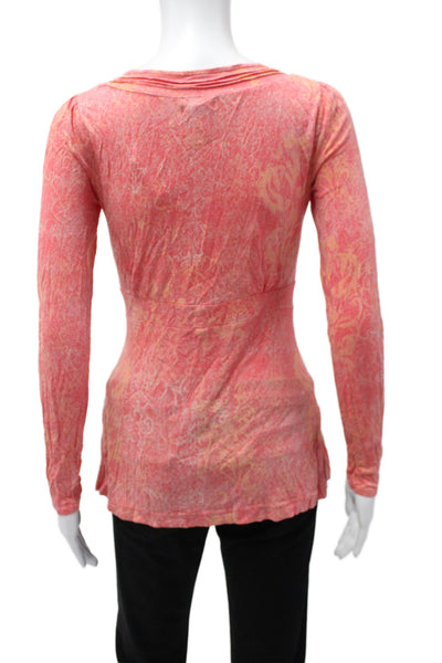 Calvin Klein Womens Pink V-Neck Floral Tunic Blouse Long Sleeve Viscose Size S