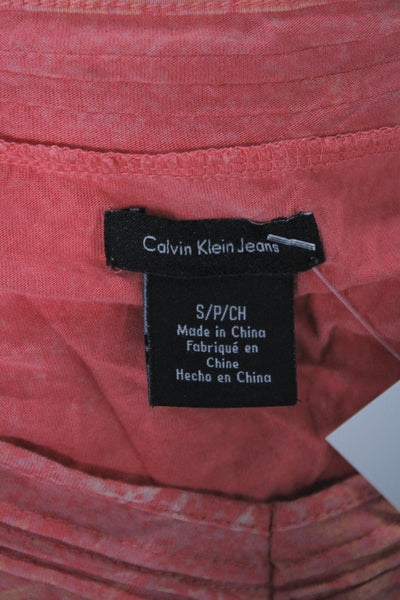 Calvin Klein Womens Pink V-Neck Floral Tunic Blouse Long Sleeve Viscose Size S