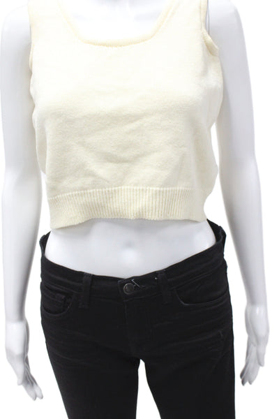 St. John Basics Womens Ivory Knit Scoop Neck Sleeveless Pullover Top Size S
