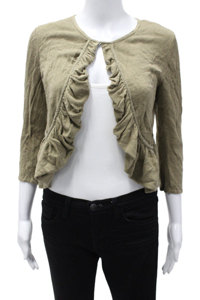 Calvin Klein Women Cardigan Green 3/4 Sleeve Round Neck Linen Blend Size S