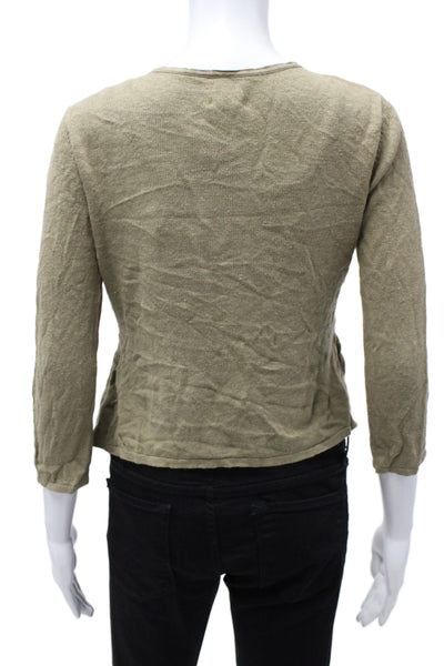 Calvin Klein Women Cardigan Green 3/4 Sleeve Round Neck Linen Blend Size S