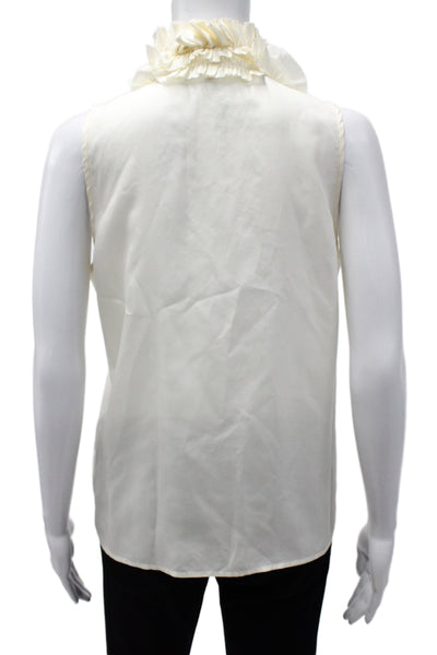J Crew Women Silk High Neck Sleeveless Button Front Basic Blouse Ivory Size 6