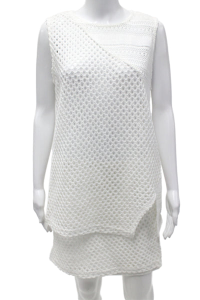 Sabo Womens Mesh Polyester Blend Skirt Top 2 Piece Set White Size L