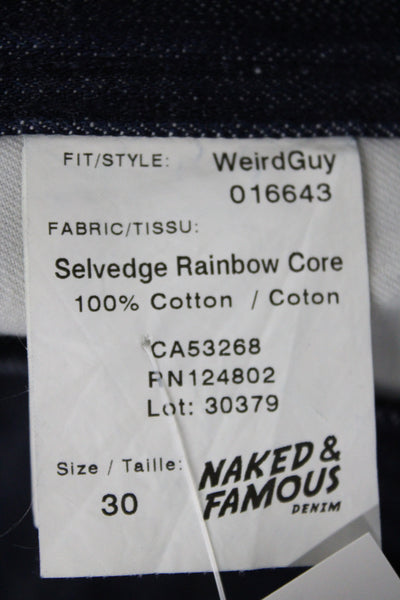 Naked & Famous Men Blue Tapered Selvedge Cotton Jeans Size 30