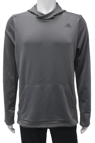 Adidas Mens Gray High Neck Pullover Hoodie Athleisure Size M