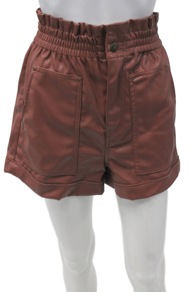Zara Women Paperbag Shorts Brown Button Polyester Size 2