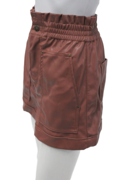 Zara Women Paperbag Shorts Brown Button Polyester Size 2