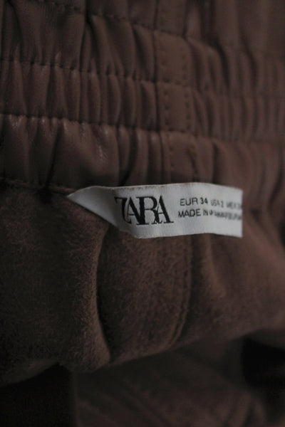 Zara Women Paperbag Shorts Brown Button Polyester Size 2
