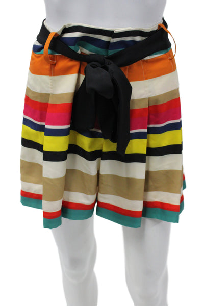 Alice + Olivia Womens Paperbag Striped Multicolor Tie Waist Shorts Size 4