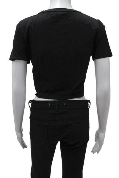 Zara Women Basic Black Cotton Crew Neck Short Sleeve T-Shirt Size M