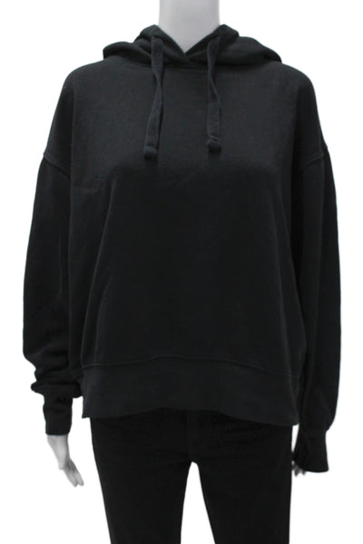 Zara Womens Pullover Hoodie High Neck Drawstring Cotton Black Size S
