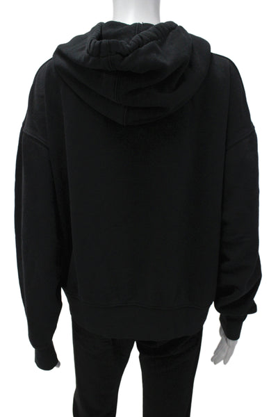 Zara Womens Pullover Hoodie High Neck Drawstring Cotton Black Size S