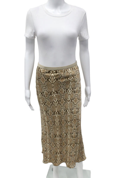 Anine Bing Women Beige Animal Print 100% Silk Straight Pencil Skirt Long Size S