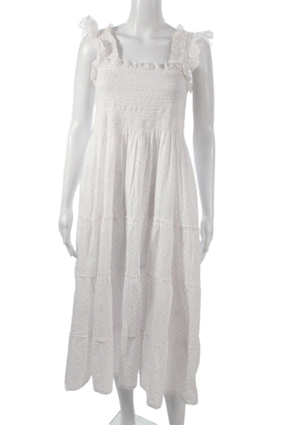 Hill House Women Maxi Dress White Polka Dot Square Neck Sleeveless Size M