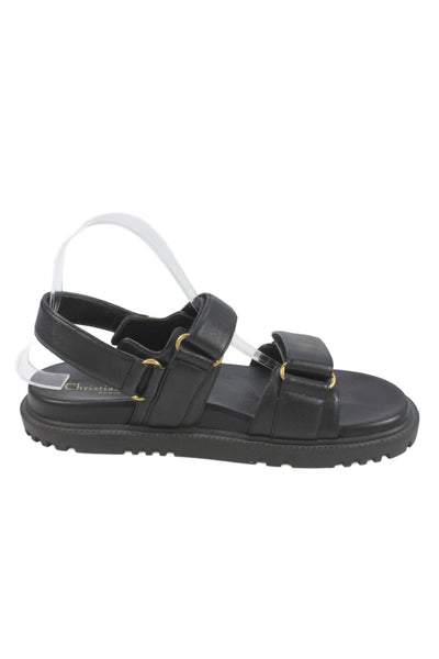 Christian Dior Women's Calfskin Gold Hardware Flat Sandals Black Size 39.5