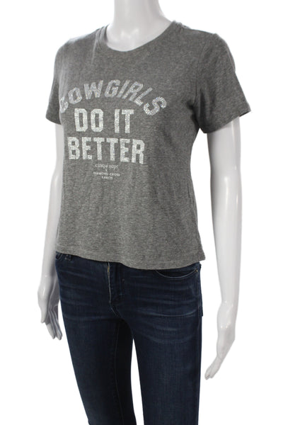 Cinq à Sept Women Jersey T-Shirt Gray Crew Neck Short Sleeve Size S