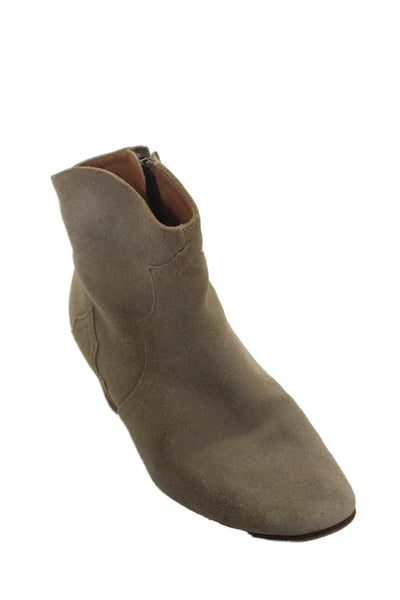 Isabel Marant Womens Suede Zip Up Dicker Western Ankle Boots Beige Size 36 6