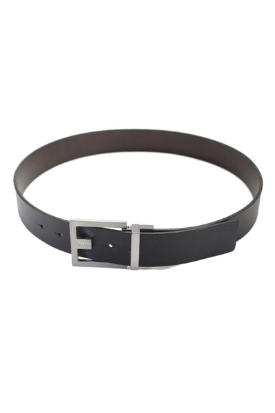 Boss Hugo Boss Mens Leather Silver Tone Buckle Belt Brown Size 40