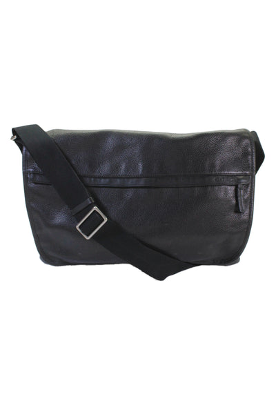 Coach Mens Pebbled Leather Flap Messenger Shoulder Handbag Black