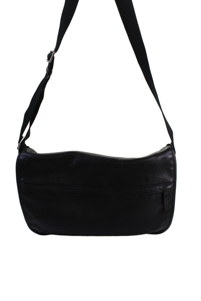 Coach Mens Pebbled Leather Flap Messenger Shoulder Handbag Black