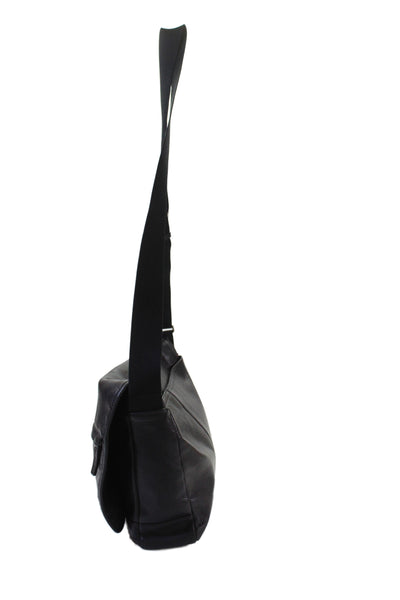 Coach Mens Pebbled Leather Flap Messenger Shoulder Handbag Black
