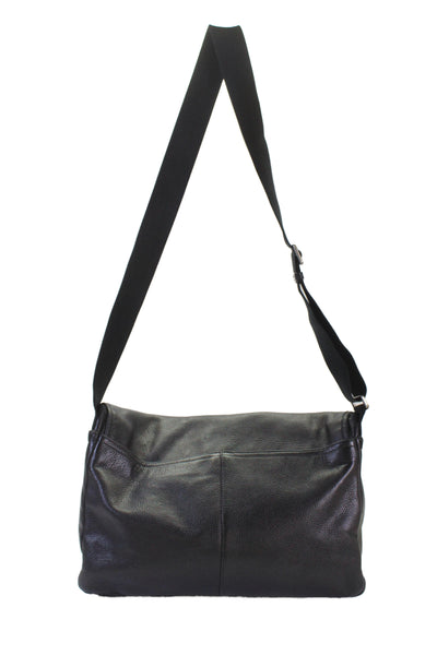 Coach Mens Pebbled Leather Flap Messenger Shoulder Handbag Black