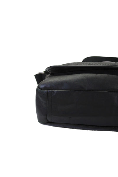 Coach Mens Pebbled Leather Flap Messenger Shoulder Handbag Black