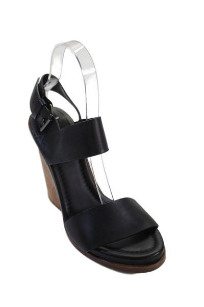 Vince Womens Leather Wooden Ankle Strap Block Heels Sandals Black Size 6.5