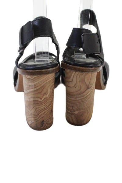 Vince Womens Leather Wooden Ankle Strap Block Heels Sandals Black Size 6.5