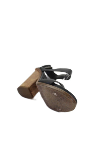 Vince Womens Leather Wooden Ankle Strap Block Heels Sandals Black Size 6.5