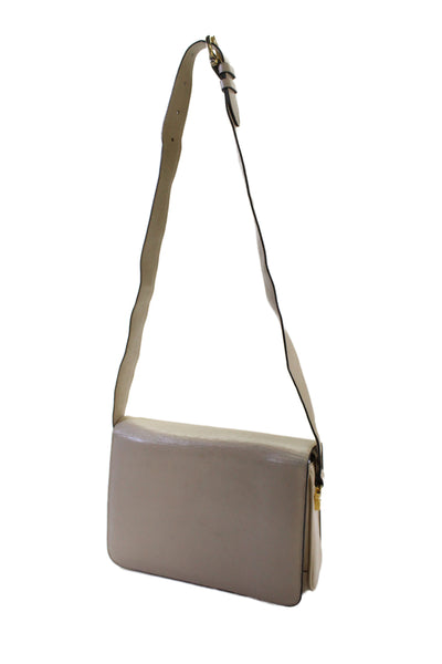 Celine Vintage Womens Leather Horse Carriage Closure Shoulder Handbag Beige