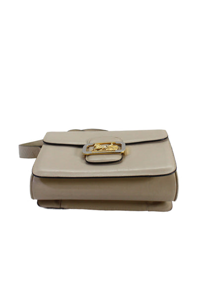 Celine Vintage Womens Leather Horse Carriage Closure Shoulder Handbag Beige