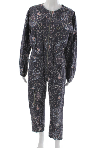 Isabel Marant Etoile Women Jumpsuit Black Paisley Long Sleeve Size 34